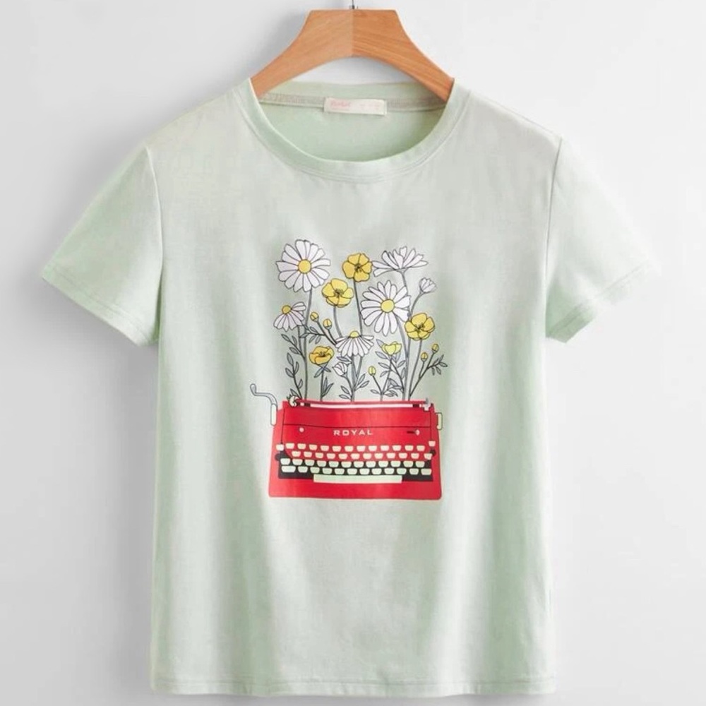 Sage Green Floral Graphic Tee